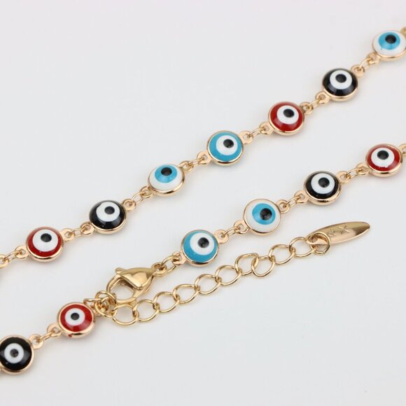 Colorful Evil Eye Necklace in Rose Gold Finish, Adjustable Chain, XPNL0389 - Picture 2 of 12